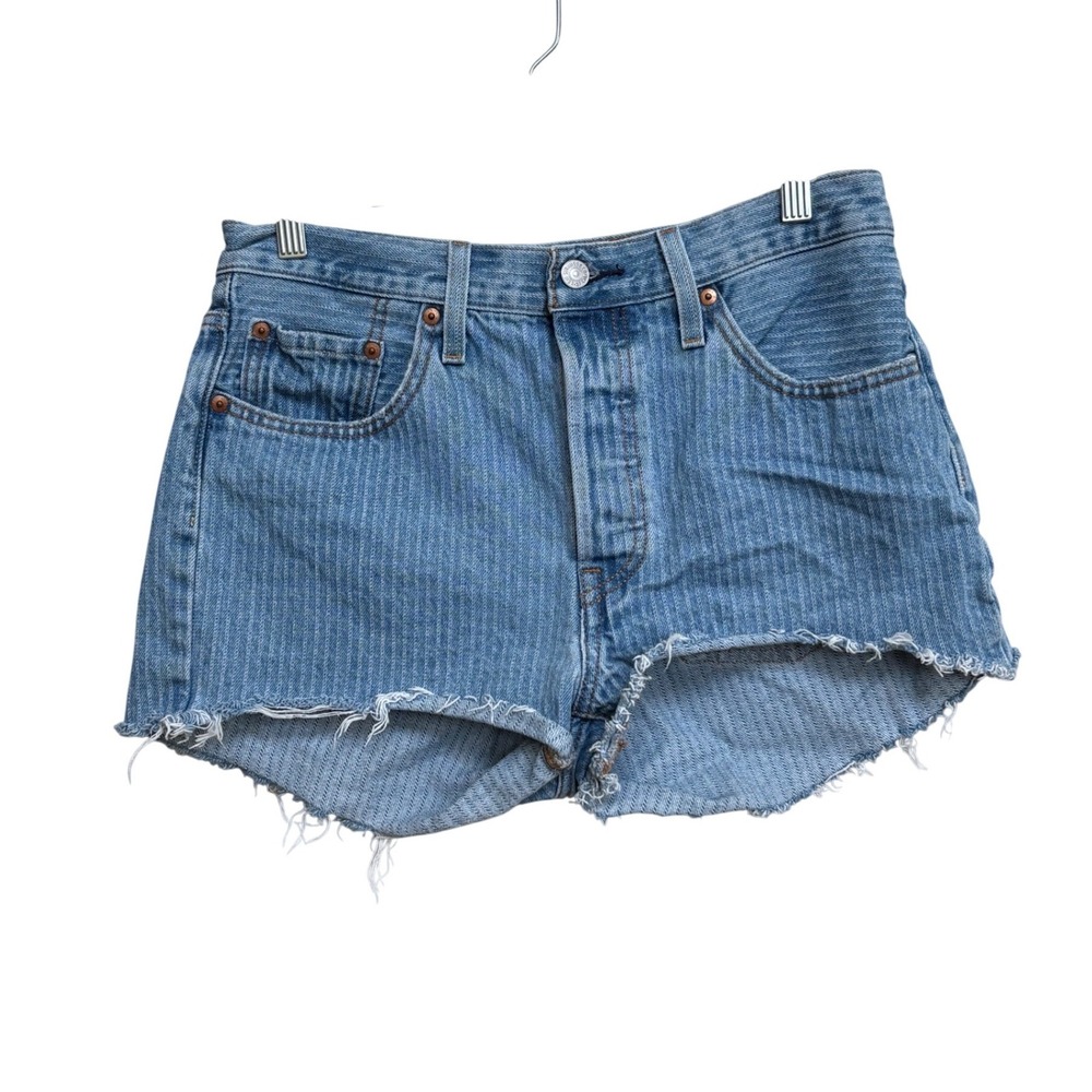 Levi's 501 Original High Rise Denim Shorts Light Wash Blue Pinstripe W29 - Picture 2 of 10